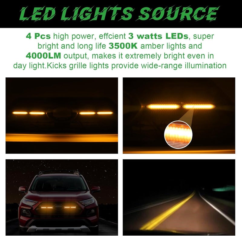 CFDSDE LED Grille Lights Fits for 2019-2024 Toyota RAV4 Accessories Exterior Front Grill Insert Light for 5th Gen Hybrid Adventure TR D Off-Road 5311142220(Amber Lights) - Image 4